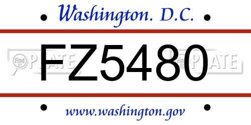 FZ5480 District Of Columbia License Plate