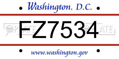 FZ7534 District Of Columbia License Plate