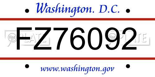 FZ76092 District Of Columbia License Plate