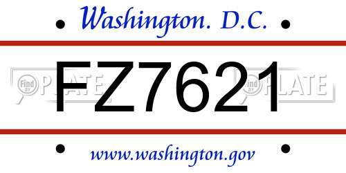 FZ7621 District Of Columbia License Plate