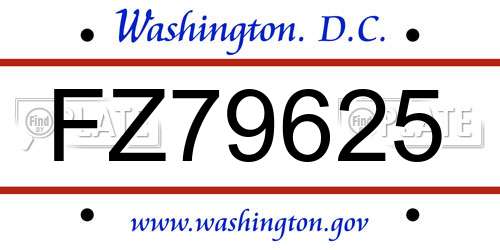 FZ79625 District Of Columbia License Plate