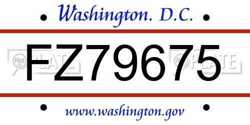 FZ79675 District Of Columbia License Plate