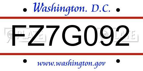 FZ7G092 District Of Columbia License Plate