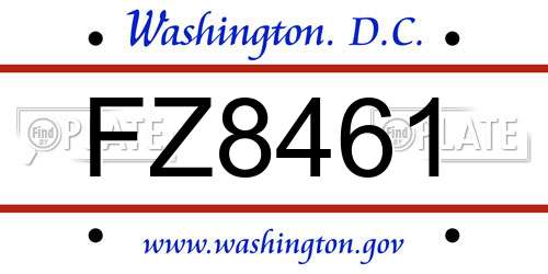 FZ8461 District Of Columbia License Plate