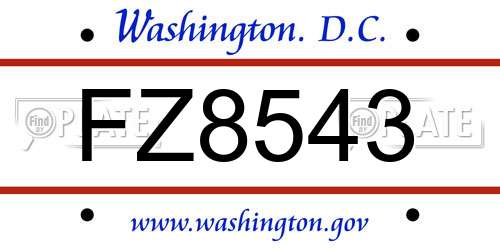 FZ8543 District Of Columbia License Plate