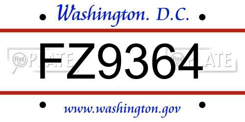 FZ9364 District Of Columbia License Plate