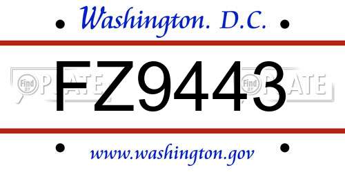 FZ9443 District Of Columbia License Plate