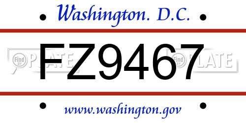 FZ9467 District Of Columbia License Plate