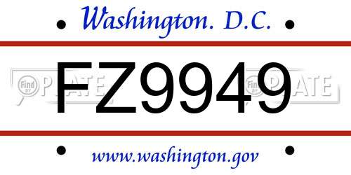 FZ9949 District Of Columbia License Plate