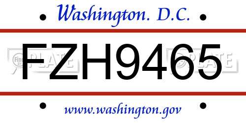 FZH9465 District Of Columbia License Plate