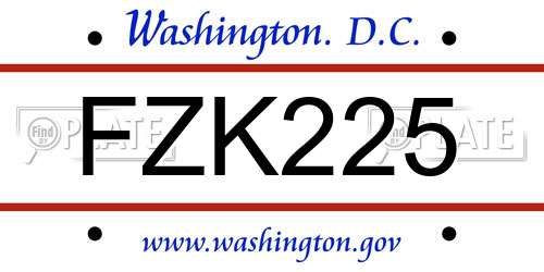 FZK225 District Of Columbia License Plate