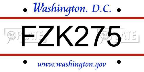 FZK275 District Of Columbia License Plate
