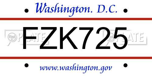 FZK725 District Of Columbia License Plate