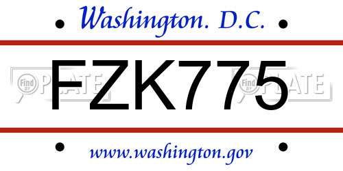 FZK775 District Of Columbia License Plate