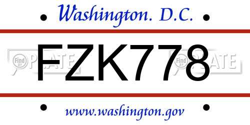 FZK778 District Of Columbia License Plate