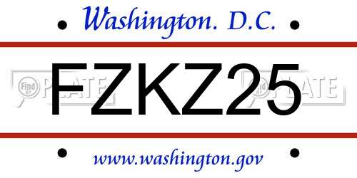 FZKZ25 District Of Columbia License Plate