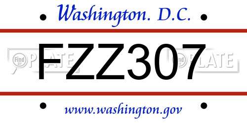 FZZ307 District Of Columbia License Plate