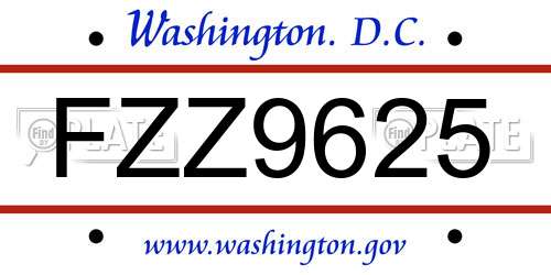 FZZ9625 District Of Columbia License Plate
