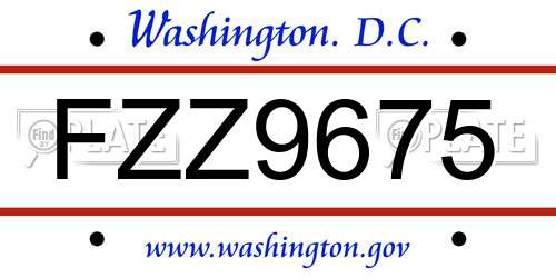 FZZ9675 District Of Columbia License Plate