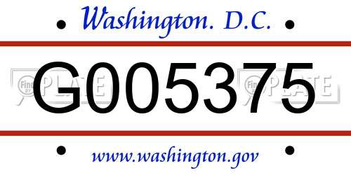G005375 District Of Columbia License Plate