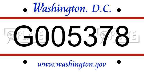 G005378 District Of Columbia License Plate