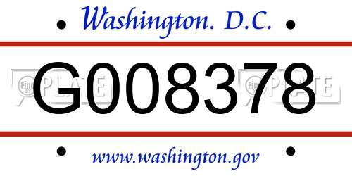 G008378 District Of Columbia License Plate