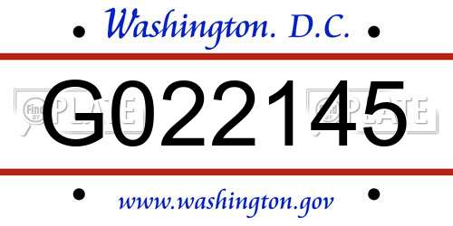 G022145 District Of Columbia License Plate