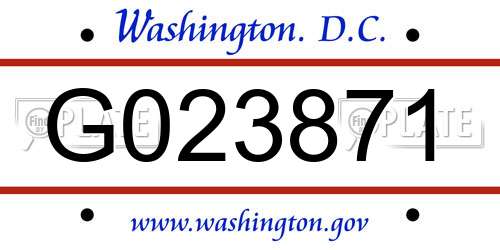 G023871 District Of Columbia License Plate
