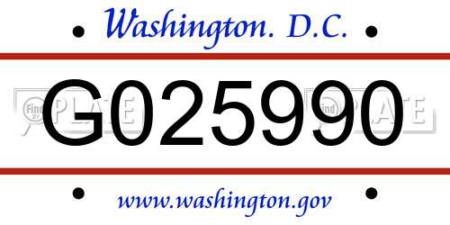 G025990 District Of Columbia License Plate