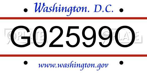 G02599O District Of Columbia License Plate