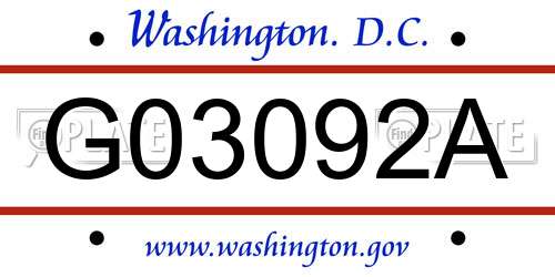 G03092A District Of Columbia License Plate