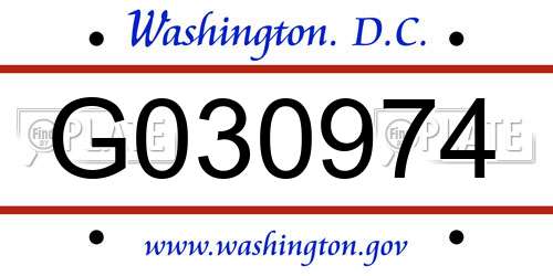 G030974 District Of Columbia License Plate