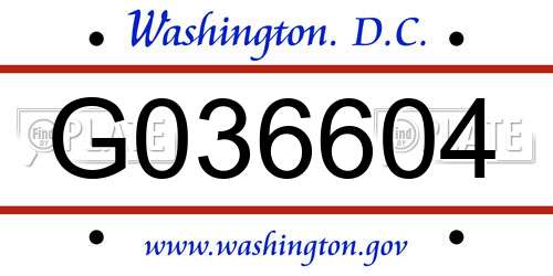 G036604 District Of Columbia License Plate