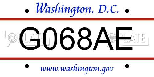 G068AE District Of Columbia License Plate