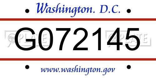 G072145 District Of Columbia License Plate