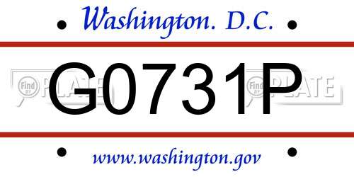 G0731P District Of Columbia License Plate