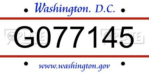 G077145 District Of Columbia License Plate