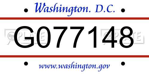 G077148 District Of Columbia License Plate