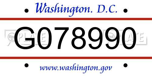 G078990 District Of Columbia License Plate