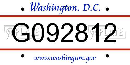G092812 District Of Columbia License Plate