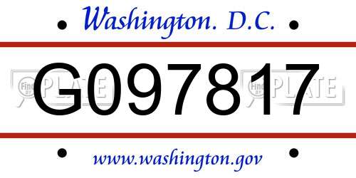 G097817 District Of Columbia License Plate