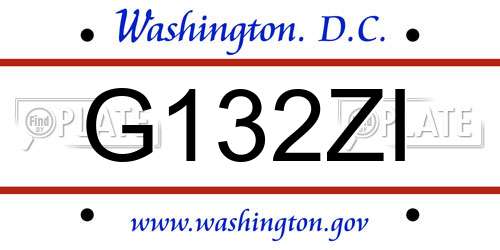 G132ZI District Of Columbia License Plate