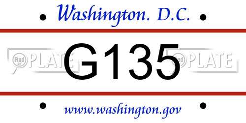 G135 District Of Columbia License Plate