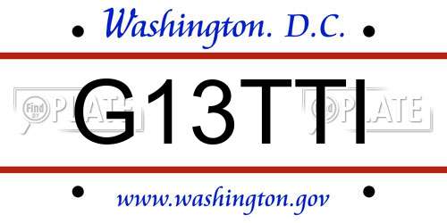 G13TTI District Of Columbia License Plate