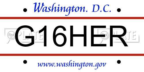 G16HER District Of Columbia License Plate