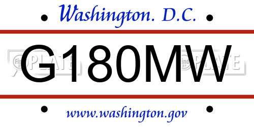 G180MW District Of Columbia License Plate