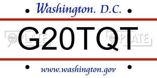 G20TQT District Of Columbia License Plate