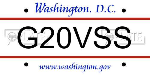 G20VSS District Of Columbia License Plate