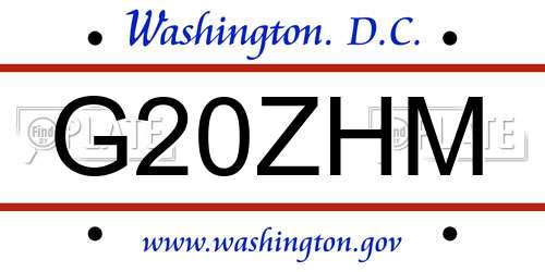 G20ZHM District Of Columbia License Plate