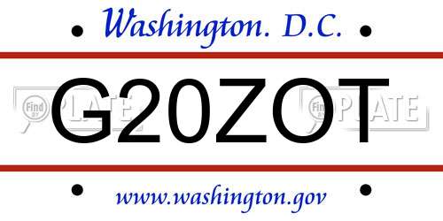 G20ZOT District Of Columbia License Plate